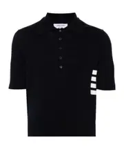 Thom Browne 4-Bar Short-Sleeved Knitted Polo Shirt 1,2,4,5 navy blue