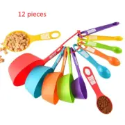 12 Pcs Plastic Measuring Cups and Spoons Set,Colored Kitchen Measure Tools