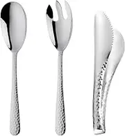 Ymeibe Salad Spoon and Fork Stainless Steel Tong Serving Set, Heavy Duty Hammered Finish Serving Utensils Large Salad Servers for Kitchen Party Buffet Supply (Silver)