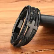Pulsera De Piel Para Hombre Con Cruz Pulsera De Cuero Trenzado Pulsera Religiosa