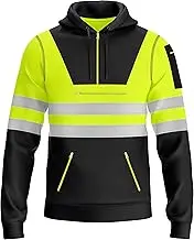 Mens New Hi Vis Safety Work Yellow Orange Pullover Hoodie High Viz Reflective Tape Hoodie High Visibility Sweatshirt Multi Zipped Pockets Top