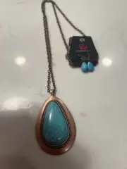 Turquoise Howlite Coppertone Necklace Southwestern Style And Matching Earrings