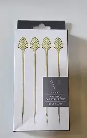 Viski Gold Art Deco Cocktail Picks, Stainless Steel Cocktail Picks for Drinks...