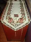 Roses and Green Leaves Cutwork Ivory Tassel Table Runner - FS