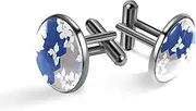 [Generic] Men's Cufflinks, Japanese Peony Flower on Geometric Shape Cuff Links for Men, Classic Cufflinks Black for Suit Shirt Wedding Business Birthday Jewelry Gift