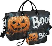 [ZRYSMY] Scary Pumpkin Halloween Boo Duffel Bag for Traveling, Travel Bag Gym Bag, with Multiple Interior Pockets Shoulder Weekender Bag for Women Men with Toiletry Bag 20.5L x 1.9W x 13.8H