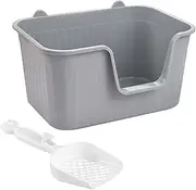 Stgfyxgs Cat Litter Tray, Open-top Pet Toilet, Bedpan, Cat Sandbox, Cat Litter Pan, Cat Litter Container for Domestic Cats, Gray XL