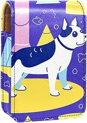 Lipstick Case,Leather Lip Gloss Lipstick Organizer with Mirror,Mini Lipstick Holder Bag,Bone Dog