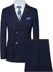 [Zylphorix] Men's Stripe Two Button Elegant Suit Double Breasted Tuxedo Formal Suits 2 Piece Pinstripe Blazer Pants Sets