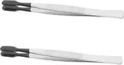 Gatuida 2Pcs Tweezers with Silicone Tips Flat Tipped Stainless Steel Gemstone Tweezers for Jewelry Making Non Slip Craft Tools for Bead Crafts Home Office and Travel Use