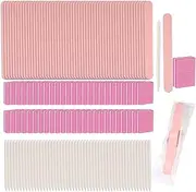 50 Set Disposable Manicure Kit, Including 50pcs Mini Nail Buffer, 50pcs Nail File, 50pcs Wood Stick, 50pcs OPP Bag, Press on Nail Tool Kit for Salon Home (Pink)
