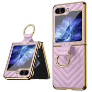 For Samsung Galaxy Z Flip6 5G Case V-Shape Pattern Kickstand PC Phone Cover