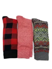 Lucky Brand gift box of 3 pair men’s crew sock red gray muli patterned 10-13