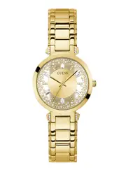 GUESS Women's Champagne Crystal Clear Glitz Watch in Gold
