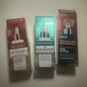 3 Pc Lot L'Oreal Bright Reveal Niacinamide Revitalift Retinol Vitamin C Serums