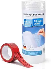 Yves Donne Set of (40 cm x 10 m 60 my) Bubble Wrap Roll & (48 mm x 66 m) Adhesive Tape "Risk of Breakage" Red - German Premium Quality - Perfect for Safe Shipping & Packaging of Sensitive Items