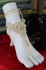Flower Crochet Barefoot Sandals Lace Up Boho Slave Anklets for Beach One Pair
