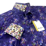 Robert Graham Paint Splash Geometric Paisley Colorful Vibrant Sport Shirt Large