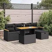 6 Piece Garden Sofa Set with Cushions Black Poly Rattan, Furniture Sets, Patio Furniture