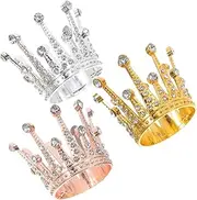 BELLIFFY 3pcs Mini Crown Cake Toppers Elegant Alloy Rhinestone Decorations for Birthday and Wedding Cakes Sophisticated Mini Baroque Crown Props