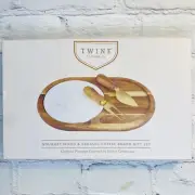 Twine Living Co. Gourmet Acacia Wood & Ceramic Cheese Board w Gold Finish Knives