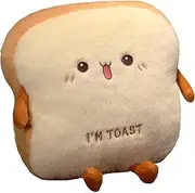 Toast Bread Plush Pillow,Funny Sliced Bread Stuffed Pillow,Adorable Expression Food Plush Nap Pillow with Hand Pocket Seat Cushion Great Gift Choice for Kids Adults (11.8 * 14.5 in,Cute)