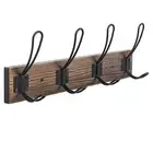 Rustic Coat Rack, Wall Mounted Coat Hook with 4 Farmhouse Hooks, Solid Pine