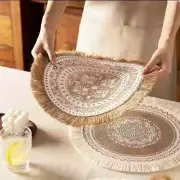 Boho Round Placemat 15 Inch,Farmhouse Woven Jute Fringe Tablemats with Pompom...