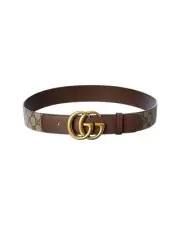 Gucci Double G Buckle Gg Supreme Canvas & Leather Belt Women's Brown 70