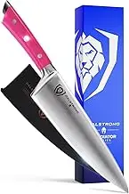 DALSTRONG Chef Knife - 8 inch - Gladiator Series - Forged High Carbon German Steel - Razor Sharp Kitchen Knife - Full Tang - Fuchsia Handle - Sheath Included - NSF Certified