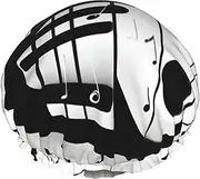 Black And White Music Note Print Various Activities Shower Cap Reusable Soft And Lightweight Bath Hair Cap Long Hair