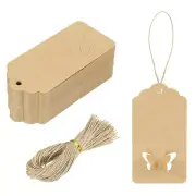 100Pcs Kraft Paper Gift Tags String 3.5 x 1.6 Inch Wave Shape Leather Color