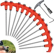 10pk Tent Pegs - Heavy Duty Tent Pegs | Ground Pegs with Hexagonal Fluorescent Nail | Threaded Outdoor Tent Accessories Set (25/30cm) | Fluorescent Tent Nails for Easy Visibility