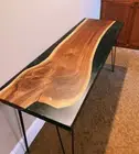 Black Epoxy Resin Console Slab Top Table, Wooden Table Top, Living Room Decor