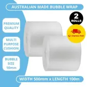 2x Bubble Wrap 500mm x 100m Cushioning Clear Bubbles Size 10mm 100 Metres Roll