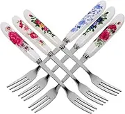 CHICAMPERA 6Pcs Stainless Steel Dessert Fork with Ceramic Handles Versatile Fruit and Cake Forks for Parties Events and Home Use and Stylish Forks for Appetizers
