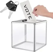 Lineshading Acrylic Donation Box Reinforcement Large Ballot Box with Slot Raffle Box Suggestion Box with Lock Cash Storage Container for Fundraising Voting Charity Contest Tip (Clear,6 x 6 x 6 In)