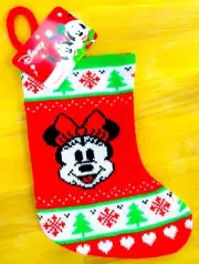 Disney Classic Minnie Mouse Christmas Stocking Snow Flakes Xmas Tree Knit Mini