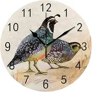 Wall Clock for Living Room Decor Vintage Cute Quails Birds Wheat PVC 9.8 Inch Hanging Round Desk Clocks Silent Non-Ticking Battery Operated Easy to Read Bathroom Kitchen Office