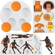 FCKEMLDS Ball Silicone Molds Basketball Fondant Molds Basketball Sports Theme Silicone Molds for Chocolate Candy Gum Paste Cupcake Topper Polymer Clay Cake Decorating Set of 3