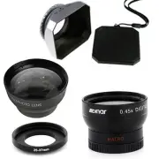 25mm Wide Angle and Telephoto Lenses, Hood for Sony Handycam DCR-HC46 Camcorder