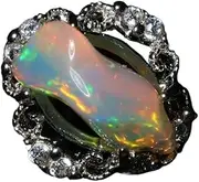 [Yihuaqun] Natural s925 silver fire color opal ring rough stone raw ore opal crystal color treasure mineral crystal jewelry