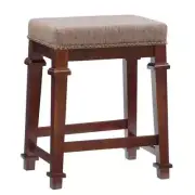 Linon Home Decor Bar Stool 25" Backless Wood with Tweed Fabric Seat in Brown
