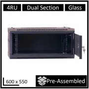 LDR Assembled 4U Hinged Wall Mount Cabinet (600mm x 550mm) Glass Door - Black...