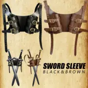 PU Leather Medieval Men Dual Sword Shoulder Back Sheath Scabbard Holder Warrior