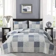 3-Piece Plaid Quilt Set Size, Lightweight Patchwork Bedspread King White Navy