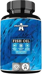 Fish Oil 1000mg - High Dose Omega 3 with 330mg EPA and 220mg DHA - 200 Softgel Capsules - 6 months supply - Unsaturated Fatty Acids (EFAs) - Supports Heart and Brain Health - by Apollo's Hegemony