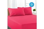 Double Size Hot Pink Color Poly Cotton Fitted Sheet + Pillowcase