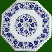 Lawn Table Inlaid with Lapis Lazuli Stone Octagon Marble Coffee Table Top