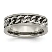 Avariah Chisel Titanium Brushed 7mm Chain Inlay Band - Ring Size 11.5